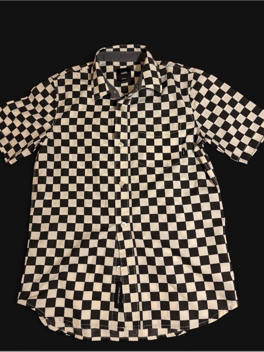 Vans Black and White Checkerboard Short Sleeve Button-Up